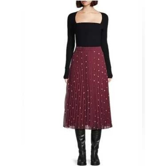 Jason Wu Dresses & Skirts - Jason Wu Burgundy Pleated Midi Skirt with Metallic Dot Accents